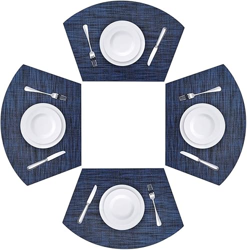 Viomir Juego de 4 manteles individuales de cuña resistentes al calor manteles individuales de mesa redondos fáciles de limpiar azul marino