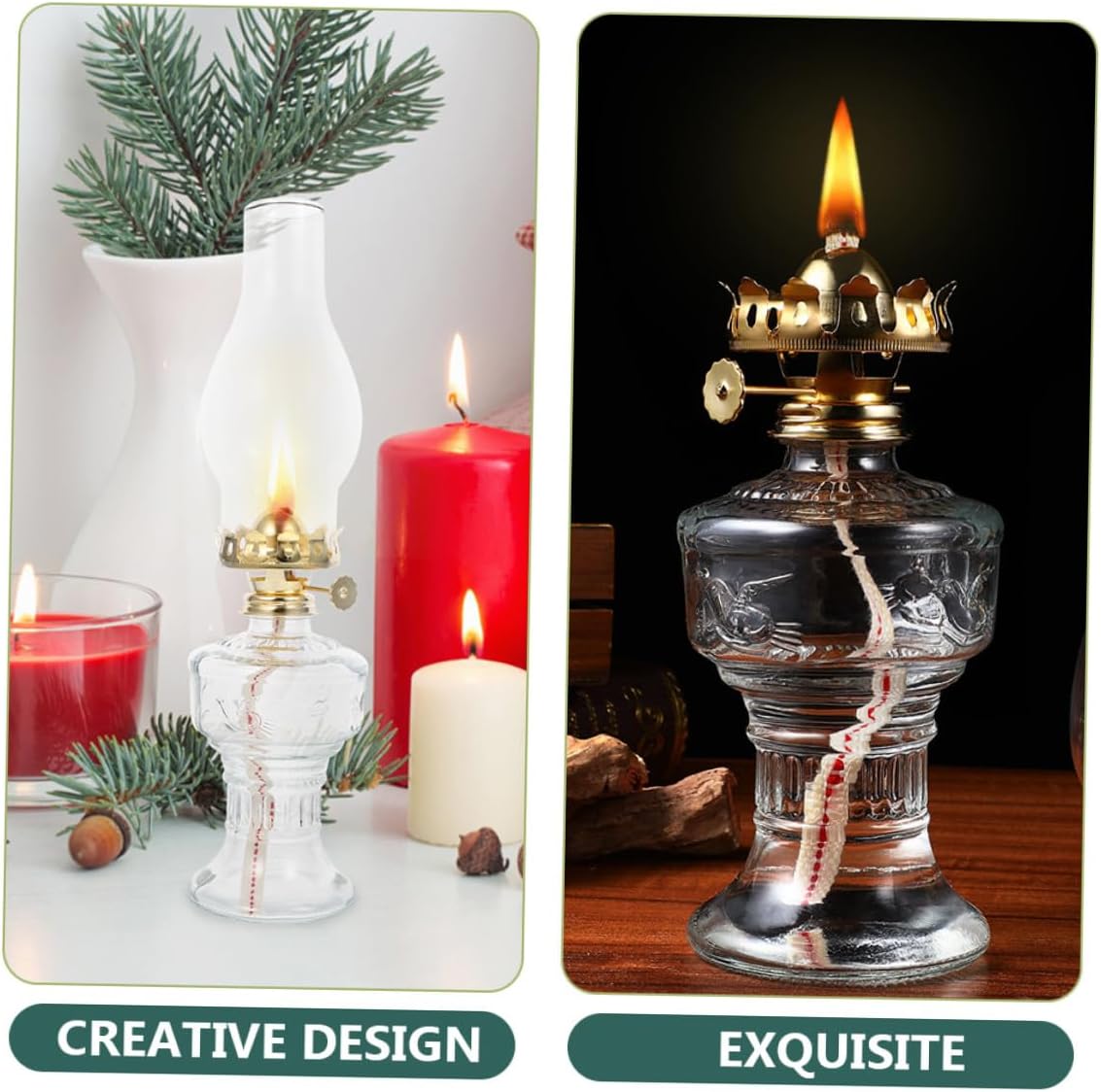 BESPORTBLE 2pcs Retro Glass Kerosene Oil Lamp Vintage Butter Lamp for Indoor Use Home Decor Desktop Lighting with Premium Iron and Glass Easy to Use and Multifunctional Accent for Warm