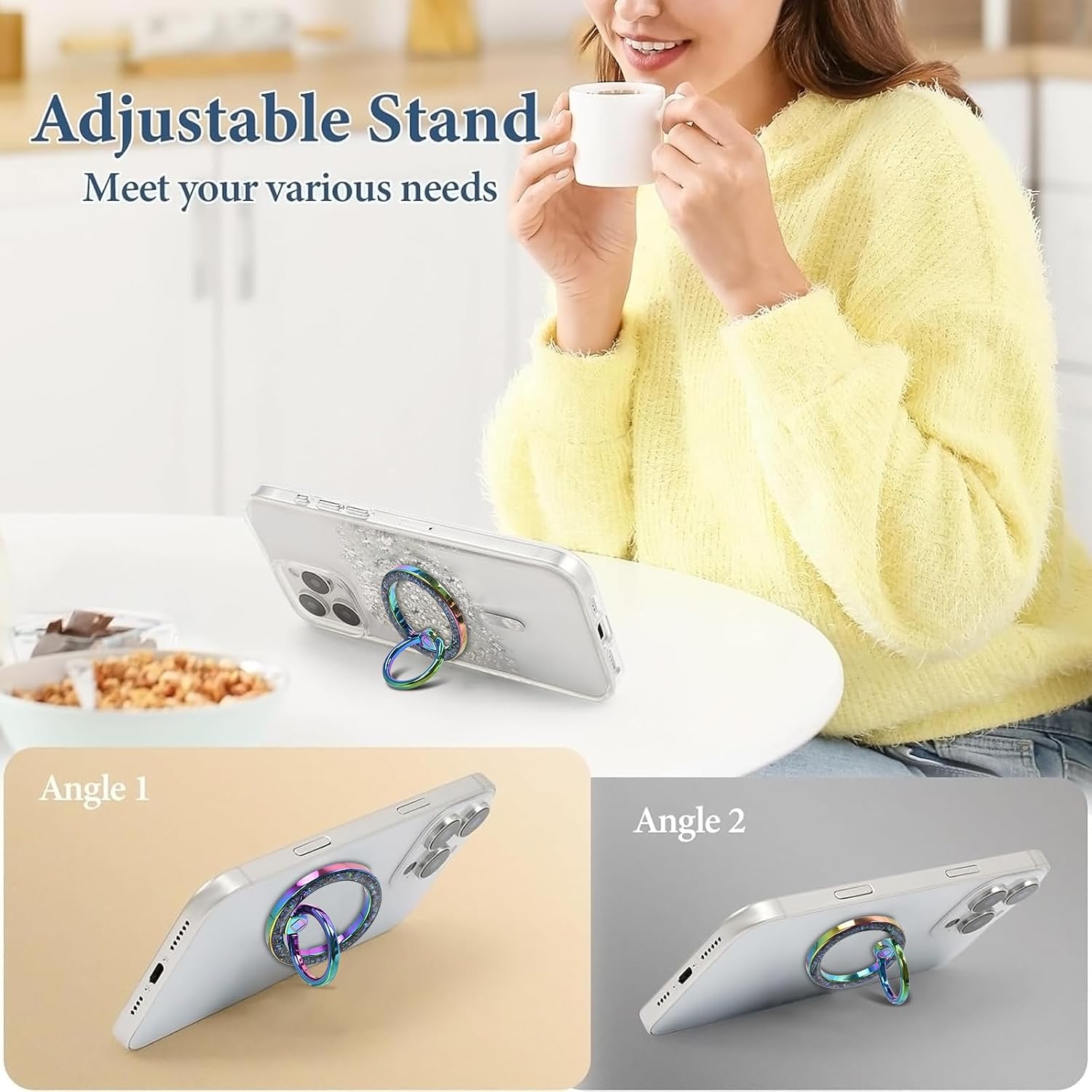 Magnetic Phone Ring for MagSafe Grip [Super Magnet] Stylish Twinkle Design Ring Holder Stand, Mag Safe Accessory for iPhone 17/16/15/14/13 Pro Max Plus, Colorful
