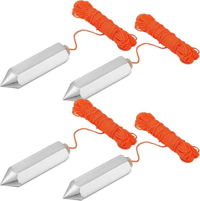 Relaxweex plomada de acero hexagonal de 4 piezas, 8 onzas con hilo de nailon | Plomada de Precisión para Alineación Vertical, Para Trabajos de Albañilería de Carpintería de Construcción, Incluye Línea de Medición, Cuerpo de Acero Duradero