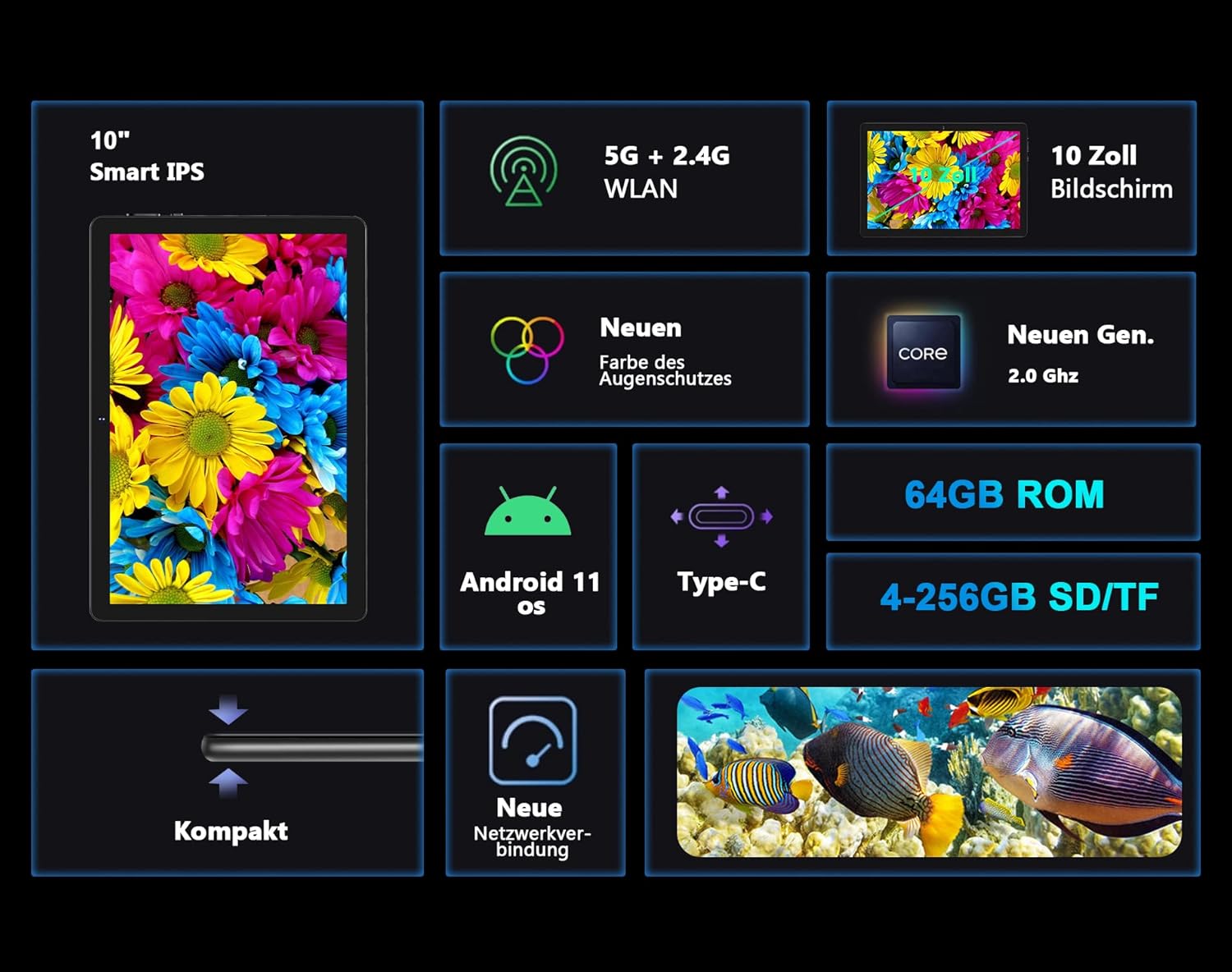 JUSYEA Tablet 10 Pollici Tablets PC 5G WiFi, Processori 2.0 Ghz, 4 GB+64 GB, Android 11, Bluetooth 5.0, Google GMS, Batteria 8000mAh, 8 MP+5 MP, Play Store, con Custodia - Nero JUSYEA Tablet 10 Pollici Tablets PC 5G WiFi, Processori 2.0 Ghz, 4 GB+64 GB, Android 11, Bluetooth 5.0, Google GMS, Batteria 8000mAh, 8 MP+5 MP, Play Store, con Custodia - Nero