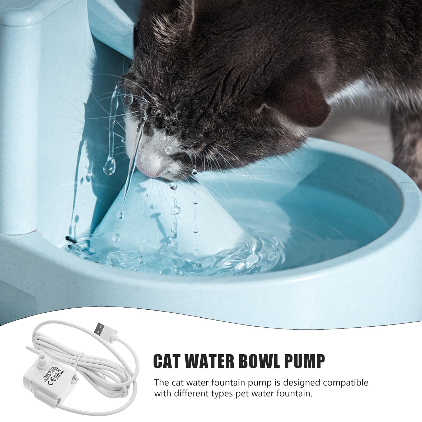 CLISPEED Bomba de Repuesto para Fuente de Agua para Gatos y Perros, Operación Silenciosa y Sumergible, Material Abs Cable USB, Adecuado para Dispensadores de Agua en Hogares