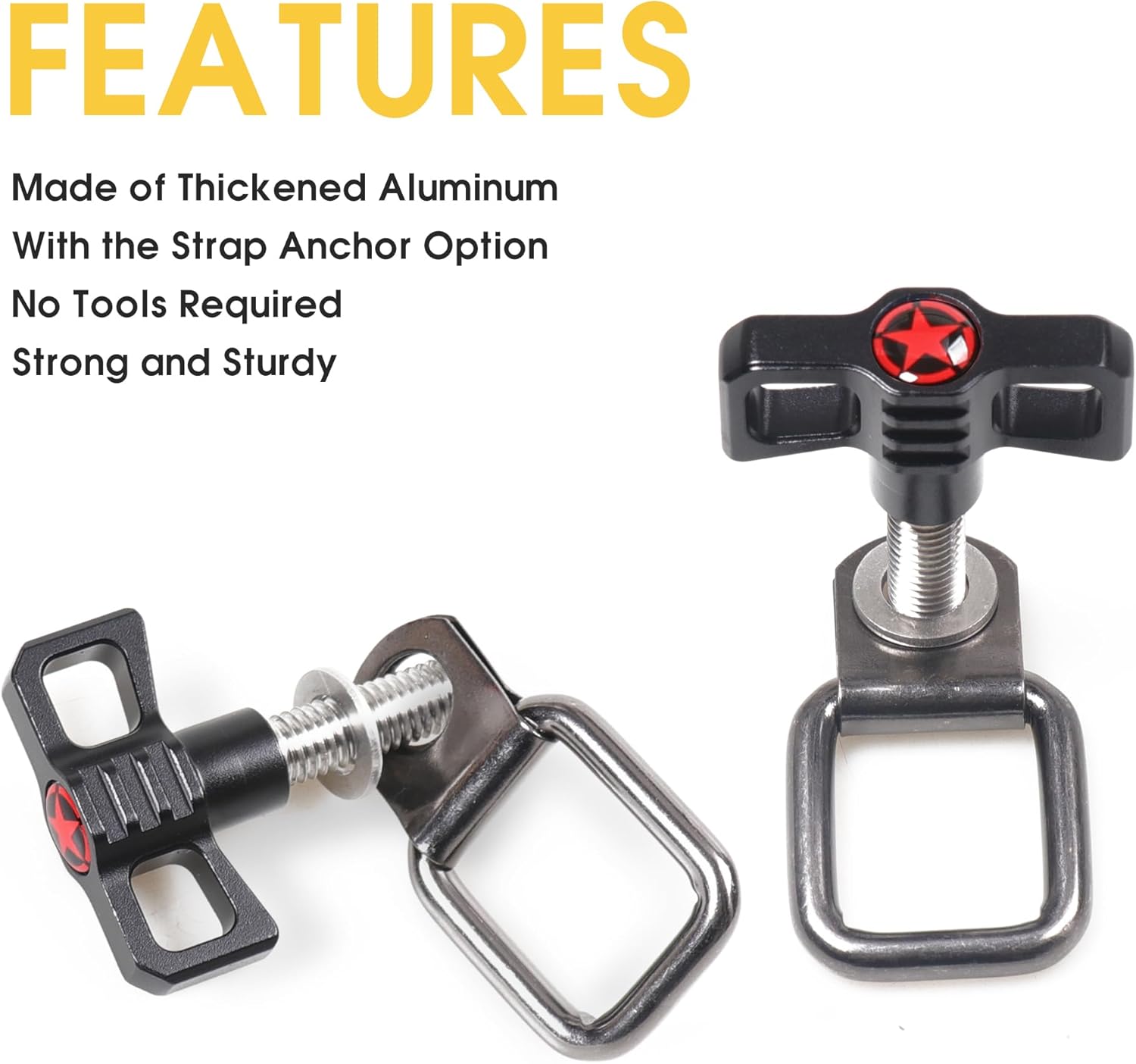 Sukemichi Hardtop Removal Lift Quick Release Bolts Thumb Screws with D Ring Tie Down Anchors for Jeep Wrangler TJ JK JL 4XE Gladiator JT Ford Bronco Accessories - Hard Top Removal Screws(Star)