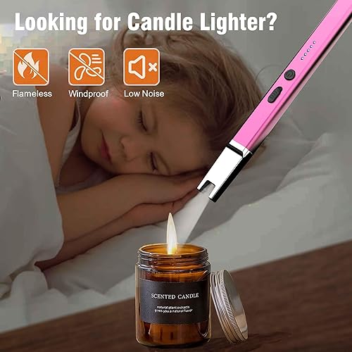 Vista 12 de Encendedor de velas sin llama, encendedor eléctrico USB recargable, encendedor largo ARC para vela, encendedor resistente al viento, regalo