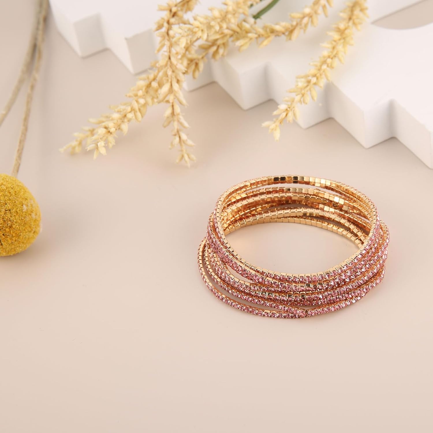 HZMAN 10 Pcs Tennis Bracelets Set for Women 14K Gold Plated Dainty Cubic Zirconia Adjustable Stackable Stretch Bracelet Wedding Party Jewelry Gift - Image 4