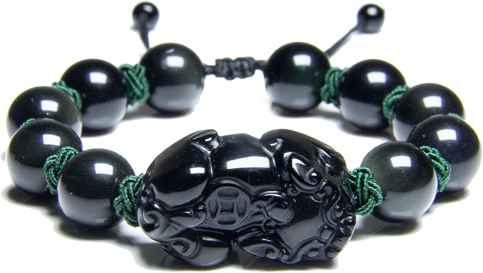 Obsidian Feng Shui Bracelet,Pixiu Can Bring Good Luck Wealth and Prosperity,Beaded Bracelets,12MM Tiger Eye Healing Crystal Beads,Protection Bracelet for Men and Women Gifts