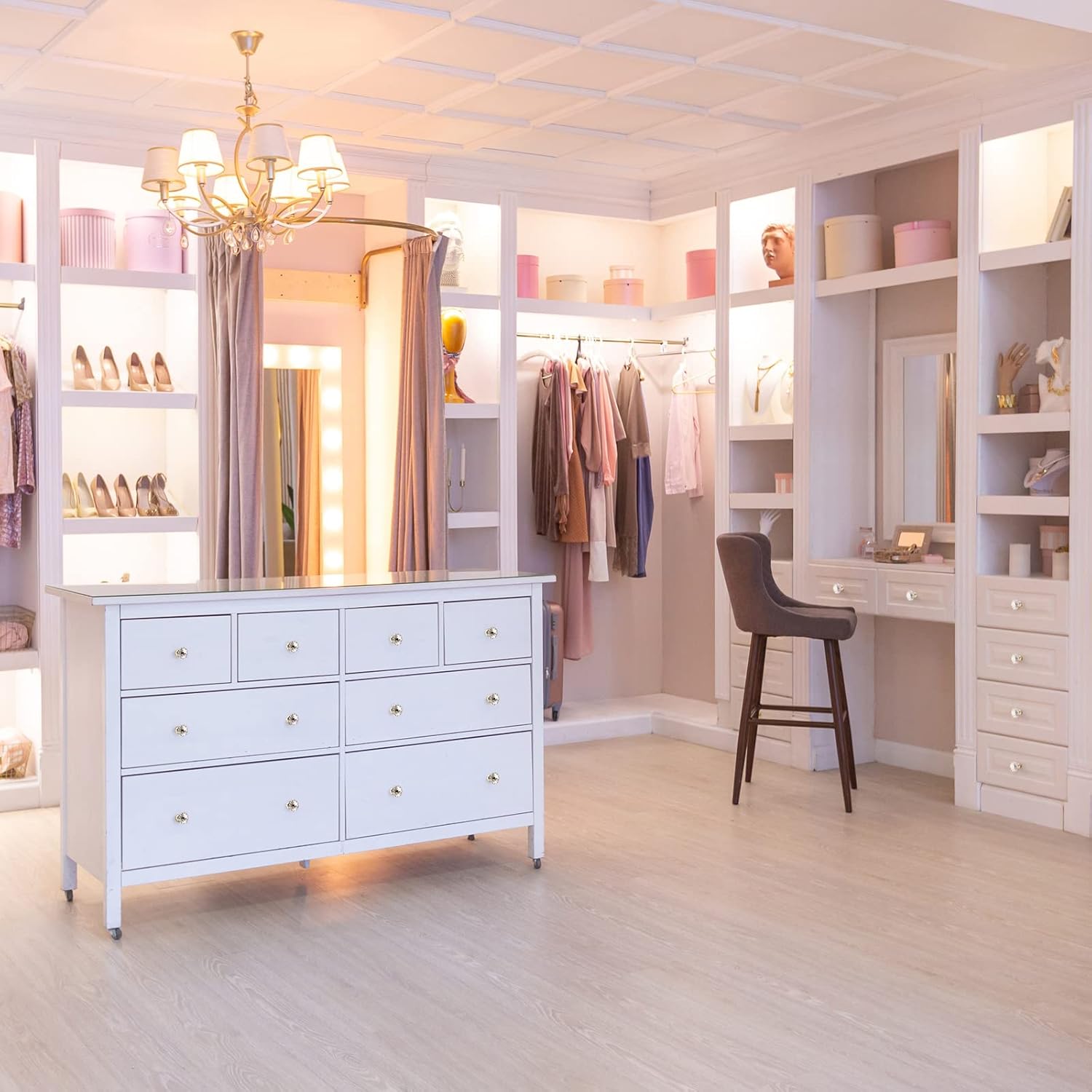 VEHCIL Crystal Cabinet Knobs, 8 Pack Gold Drawer Dresser Knobs, Single Hole Vintage Dresser Pulls for Cupboard, Closet, Bathroom, Dresser, Drawers, Retro Round Flower Design