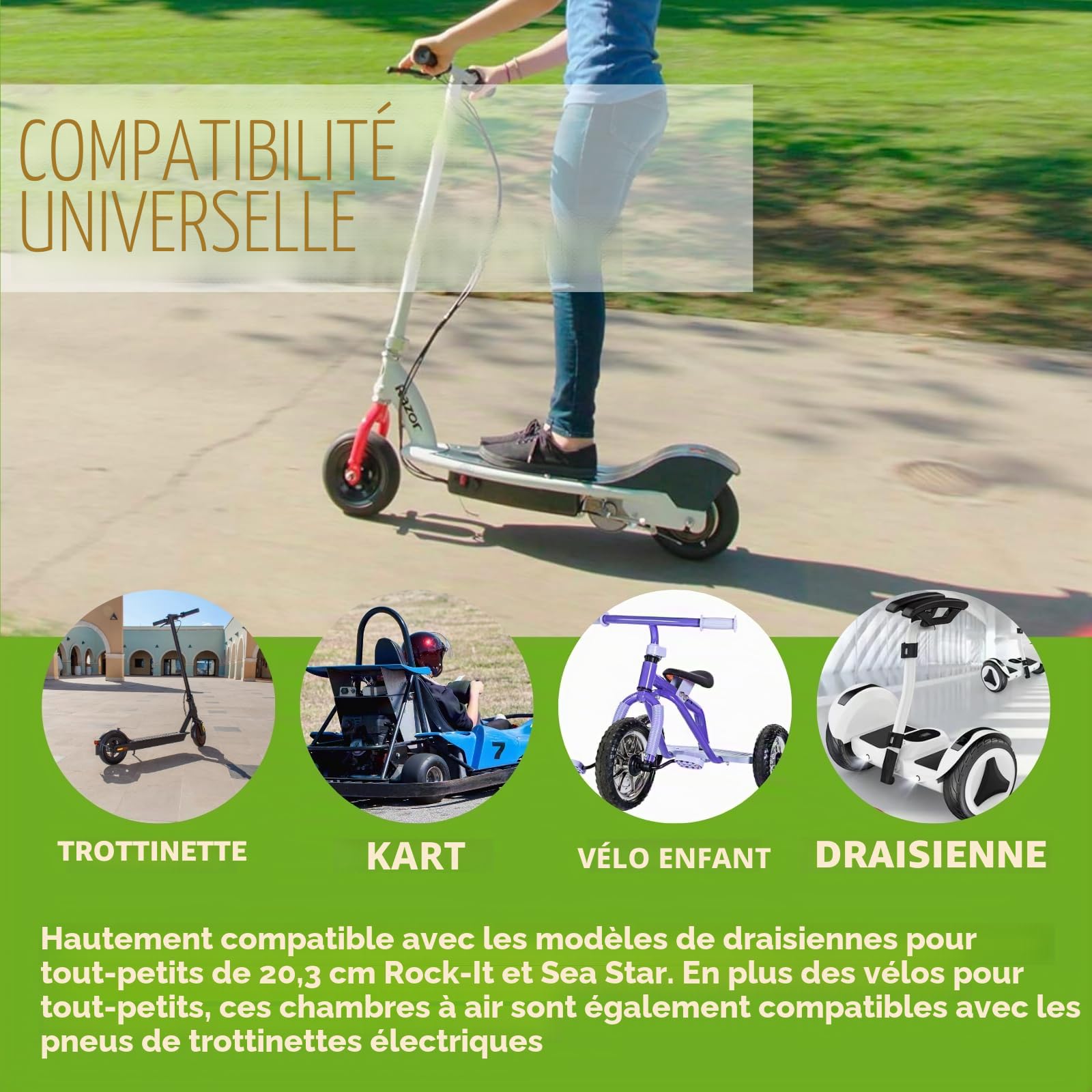 Lot de 2 chambres à air 200 x 50 pour scooter électrique compatibles avec Razor E100, E150, E200, Power Core E100, Dune Buggy, ePunk, Crazy Cart, PowerRider 360, eSpark