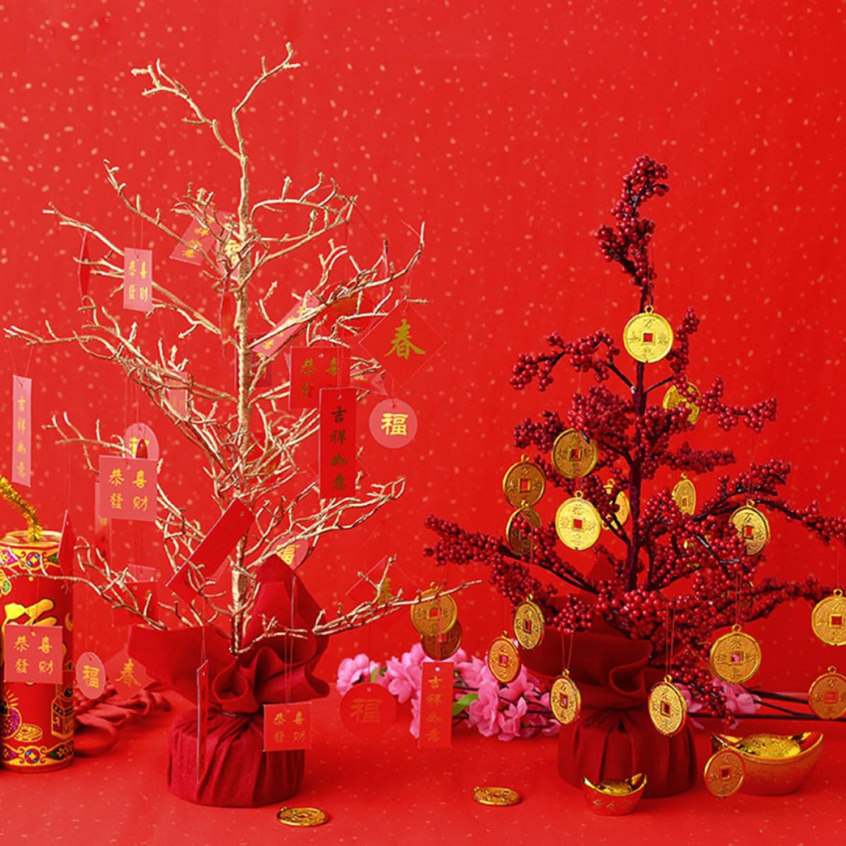 Gatuida 2 Piezas Árbol del Dinero Artificial Rojo de Plástico para