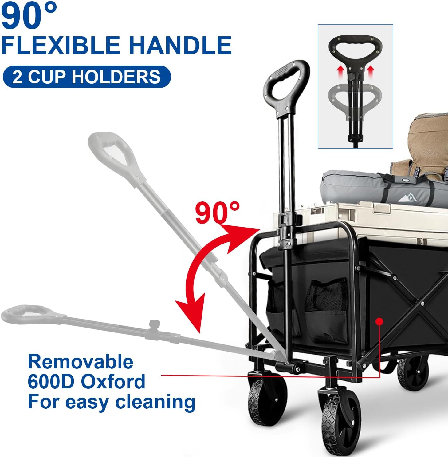 Collapsible Wagon Cart Foldable Portable Heavy Duty Folding Beach Wagons, Outdoor Utility Carts with Large Capacity for Grocery, Camping, Shopping, Fishing, Sports, Garden Black