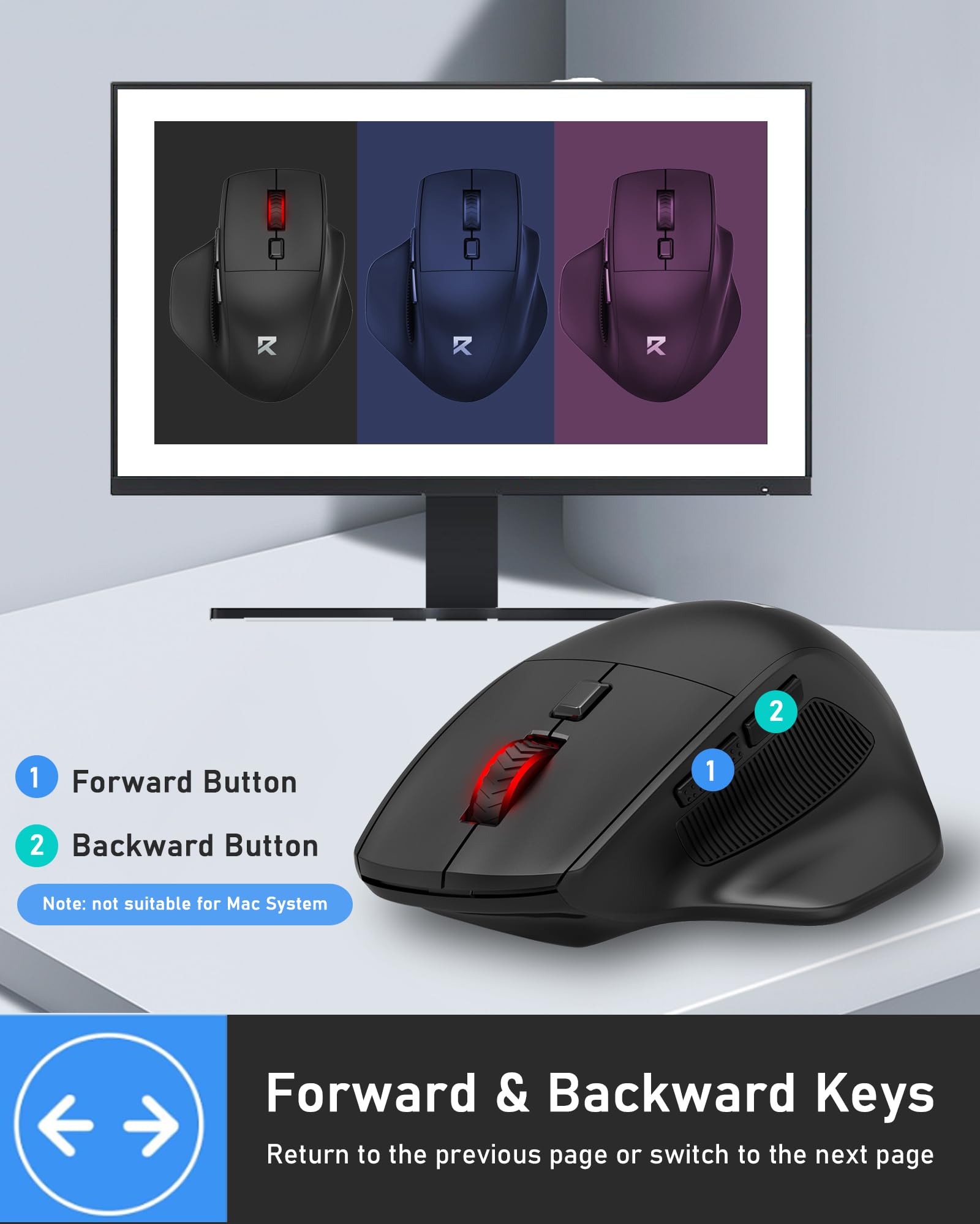 Redragon Big Wireless Mouse for Medium to Large Hands, 2.4GHz Ergonomic Computer Mouse, 6 Buttons, 4000 DPI, Full Sized USB Optical Mouse for Laptop, PC, Chromebook — view 5