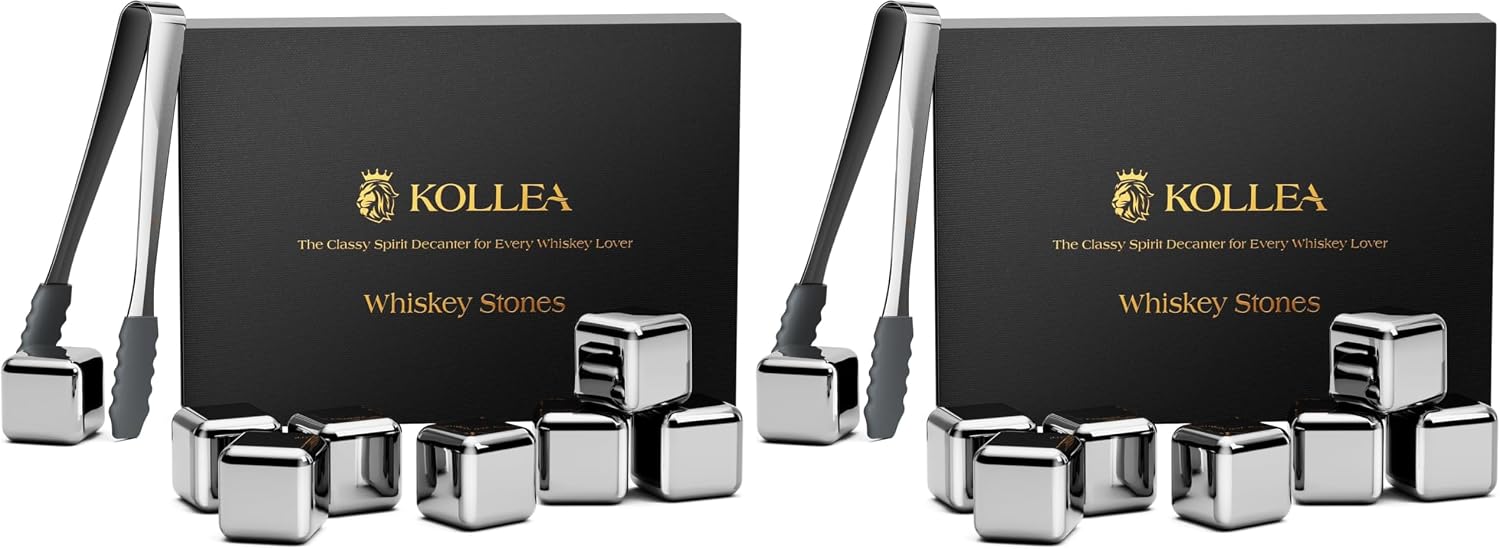 Kollea Whiskey Stones 8-Pack Stainless Steel Chilling Rocks Set, Silver