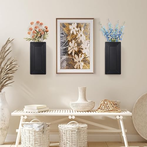 Miniatura 8 de Maceta de pared para plantas de interior, decoración de pared de madera, jarrones de pared para decoración de flores secas y vegetación sintética,