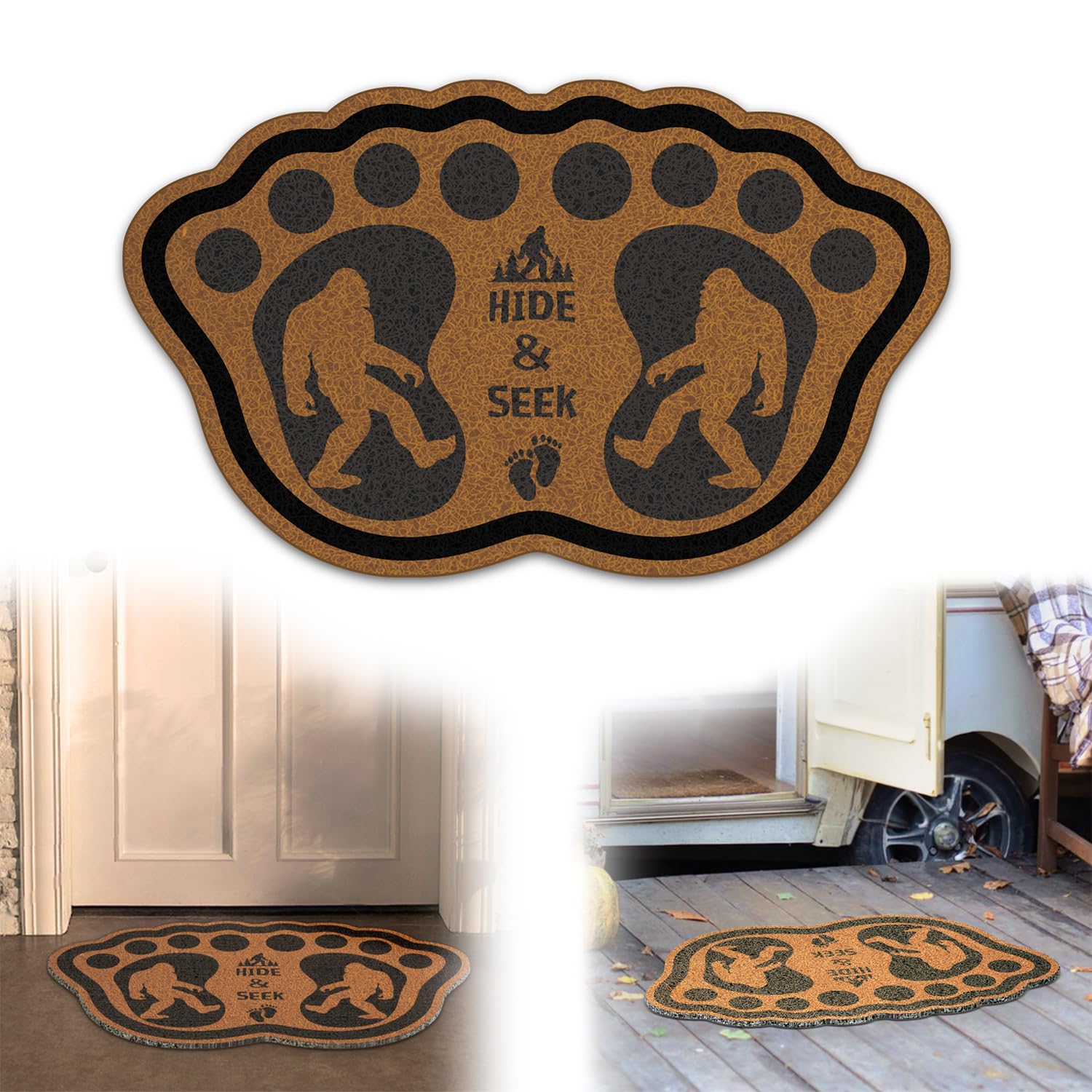 Bigfoot Paillasson amusant sur le thème de Sasquatch - Marron foncé