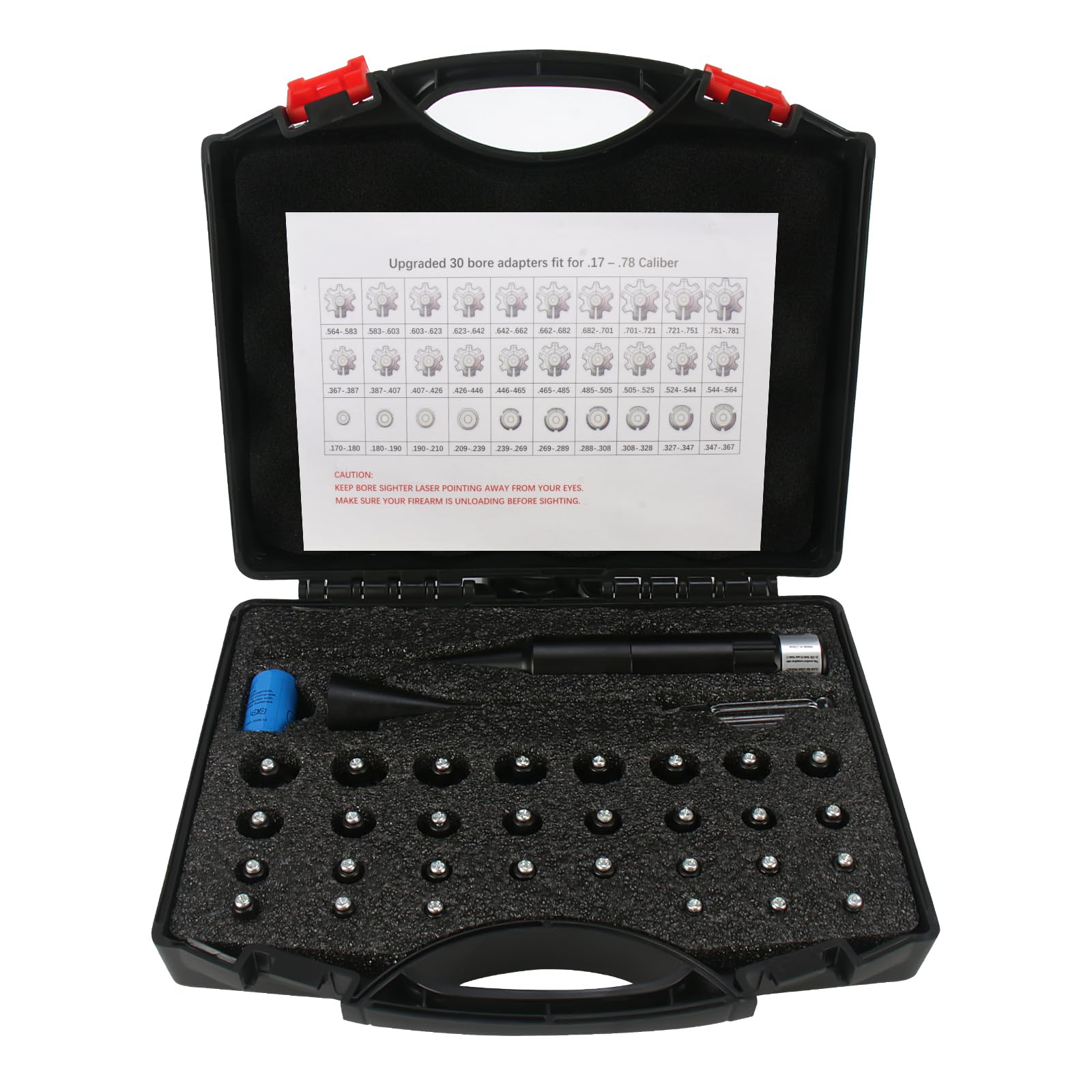 KinZon Kit de réglage de la visée Laser calibres 0.17 à 0.78 (12GA) Laser Bore Sight, viseur à alésage Rouge, 30 adaptateurs, avec Embout pour améliorer la stabilisation