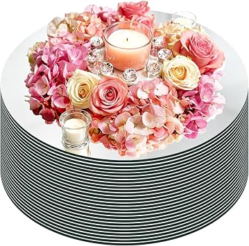 26PCS Round Mirrors for Centerpieces, Mirror Trays 12" Circle Mirror Centerpieces for Tables Mirrored Tray Candle Plates for Wedding Christmas Birthday Craft Party Decorations 12inch