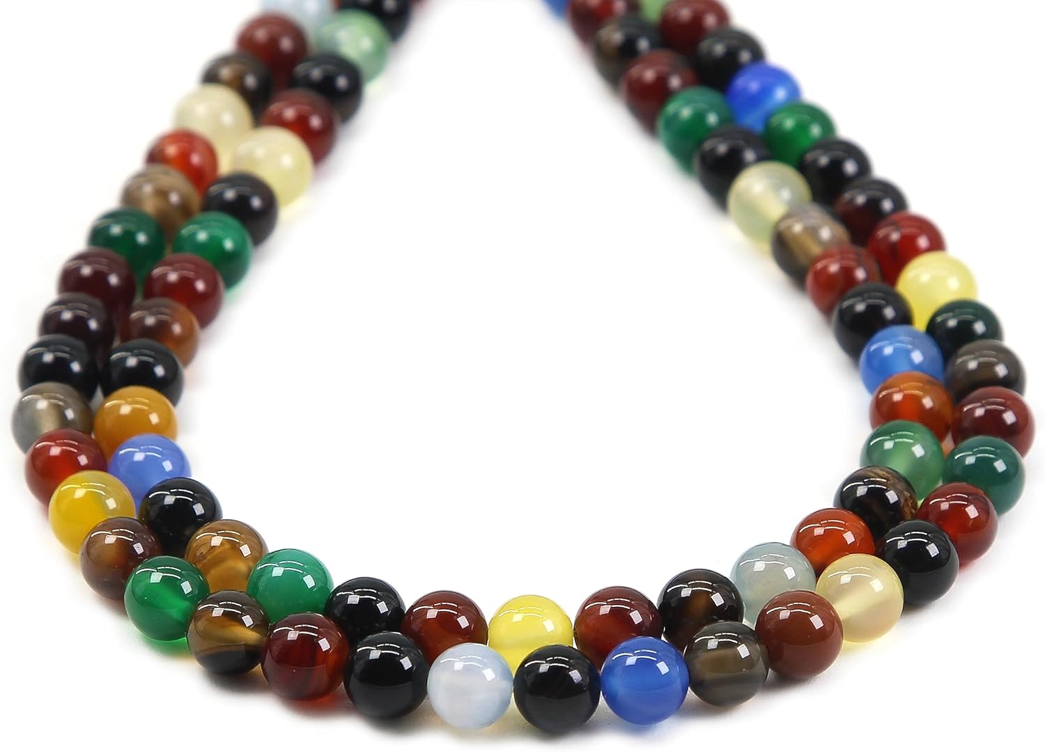Natural Round Loose Beads Jewelry Making DIY Bracelet Necklace Material 1 Strand 15 Inches (8mm, Colorful Agate Round Beads) 8mm Colorful Agate Round Beads