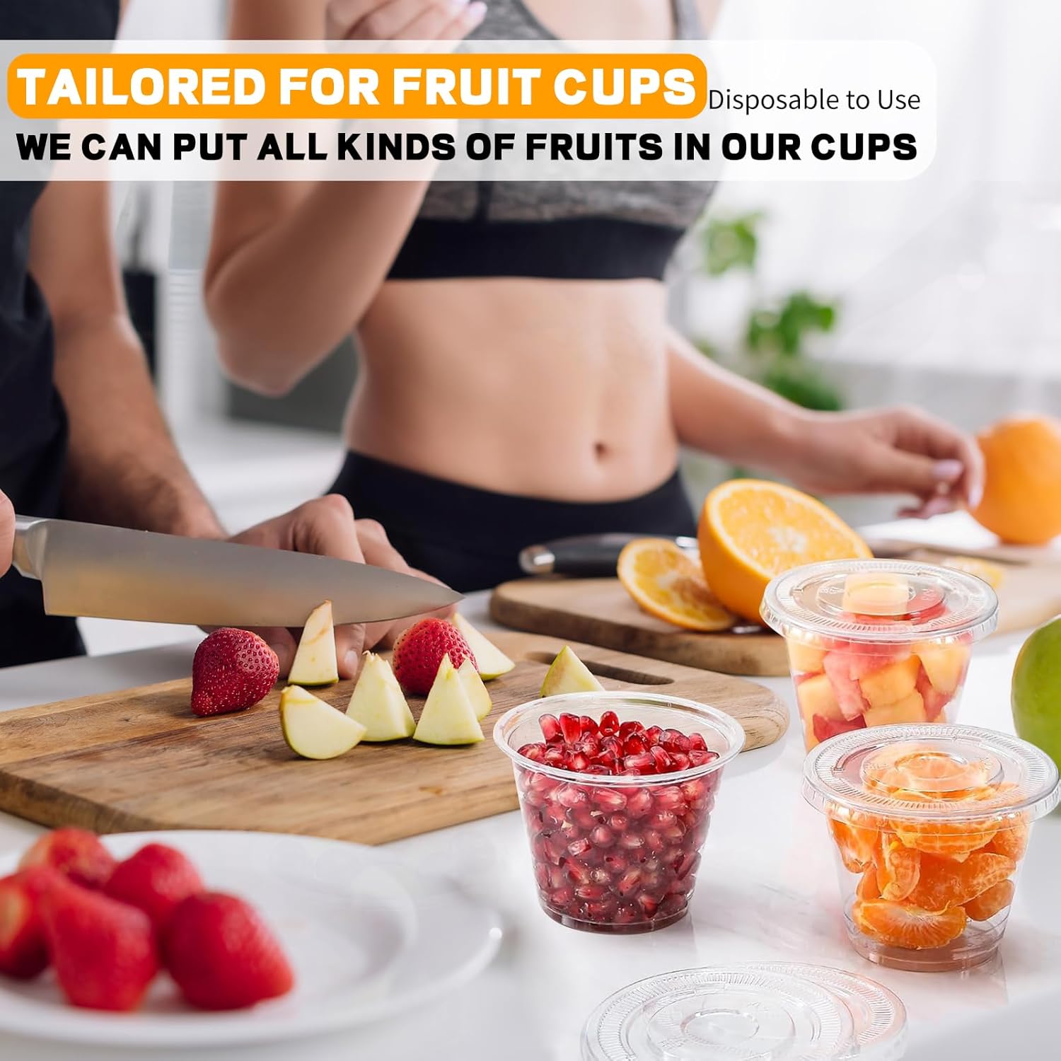 Clear Plastic Cups with Flat Lids No Hole, 50 Pas, Disposable