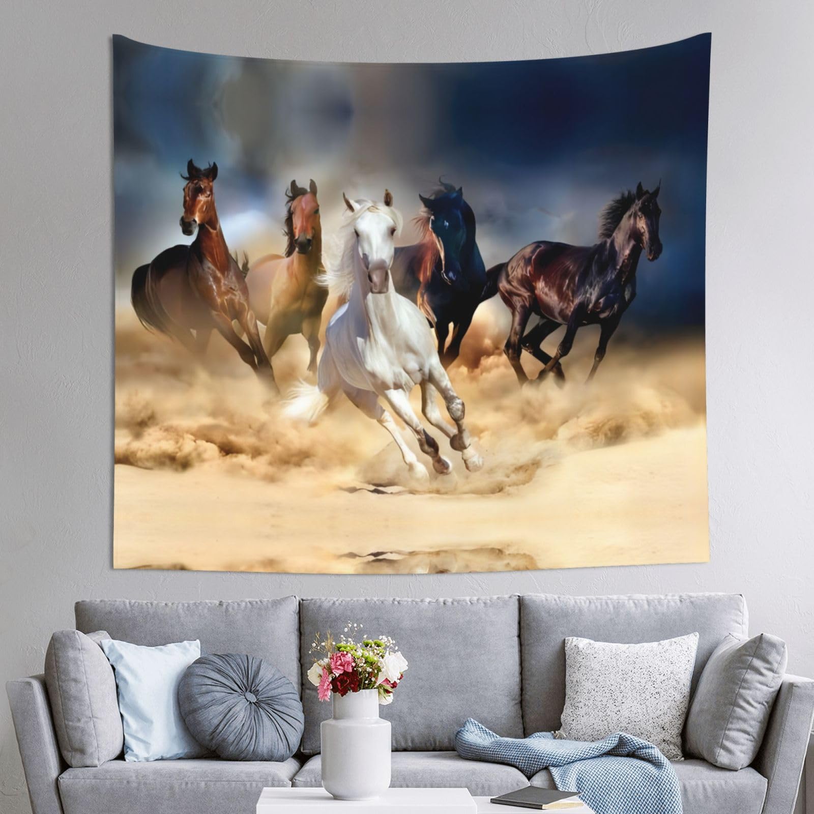 HLSBSSL 60x51in Running Horse In Desert Storm Printed Tapestry Tablecloth for Dormitory and Picnic Rooms - Multifunctional Fabric Hanging