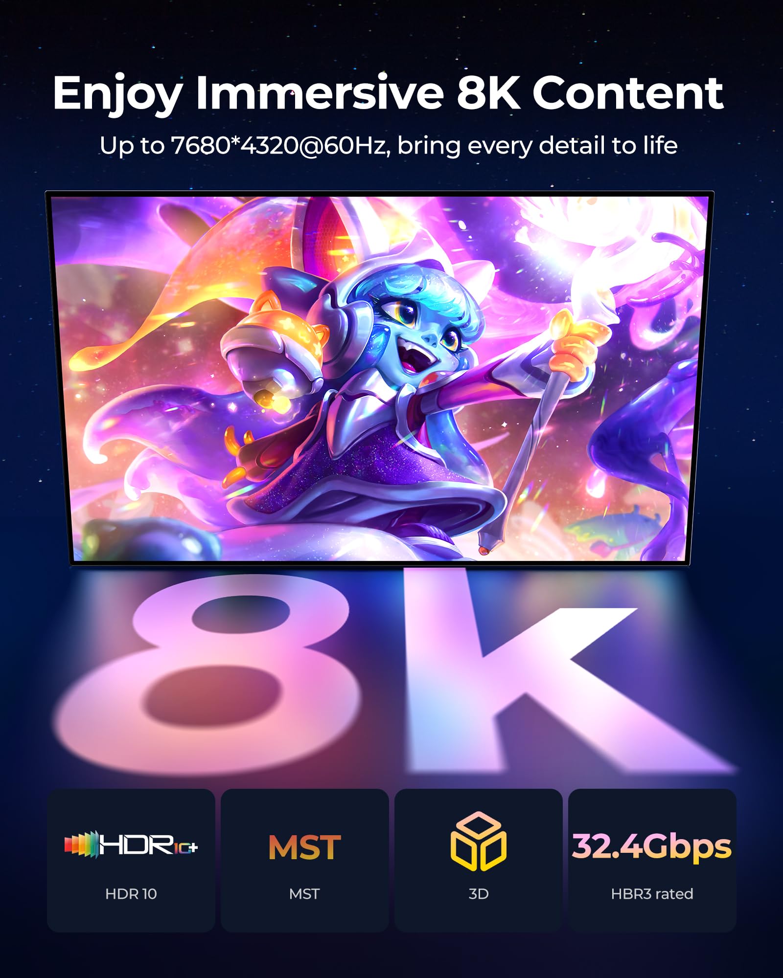 Silkland Kabel DisplayPort 1.4 3M [certyfikat VESA], 4K@144Hz, 2K@240Hz/180Hz/165Hz, 8K@60Hz, HBR3 32.4Gbps, HDR, DSC 1.2, HDCP 2.2, G-Sync&FreeSync, Kabel DP 1.4 do Gaming-Monitor, Karty Graficznej