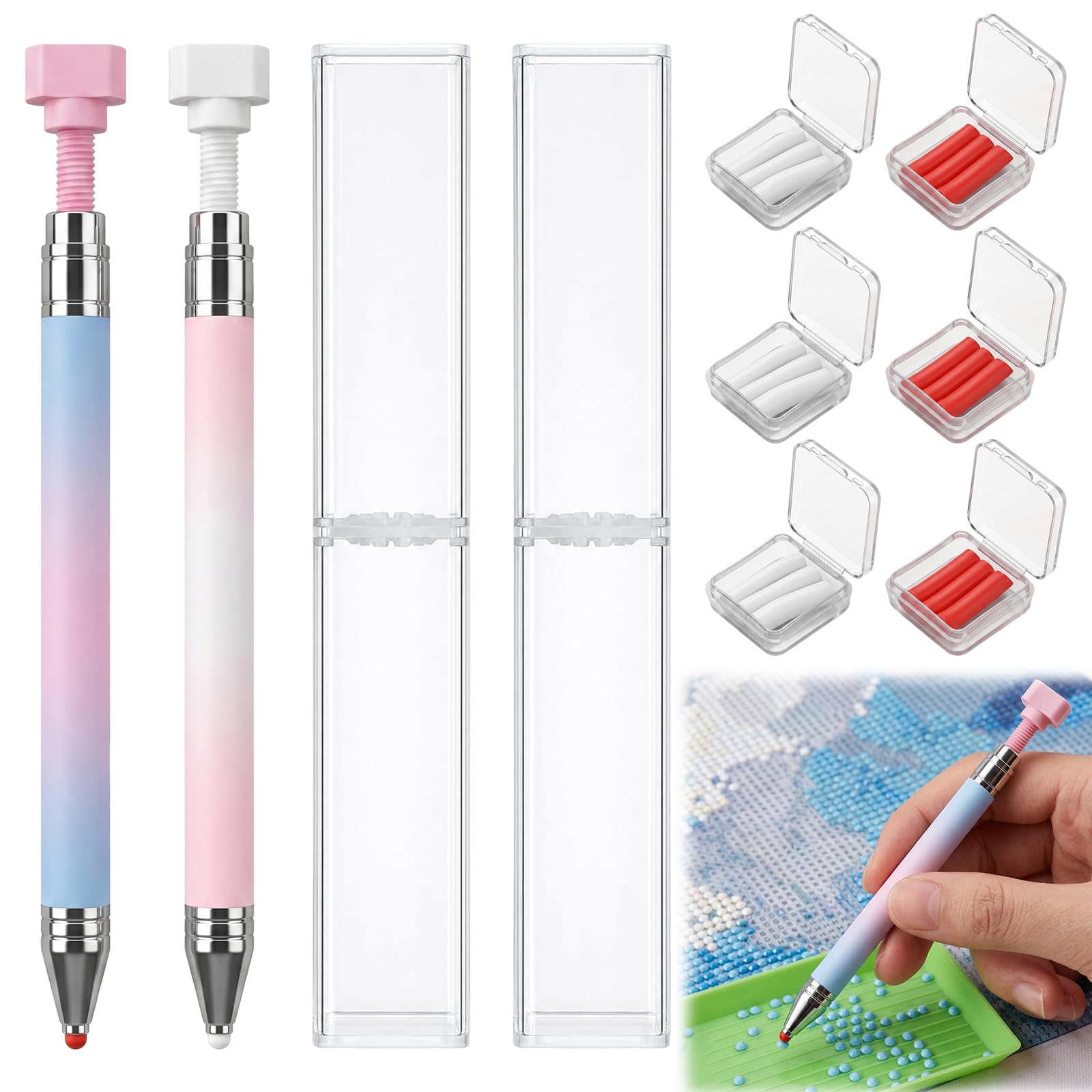 2Pcs Rotating Diamond Painting Pens with Wax for Nail and Diamond Art