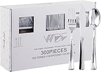 Vista 14 de WDF 300 cubiertos de plástico dorado desechables, cubiertos de plástico resistente, juegos de cubiertos dorados que incluyen 100 tenedores, 100