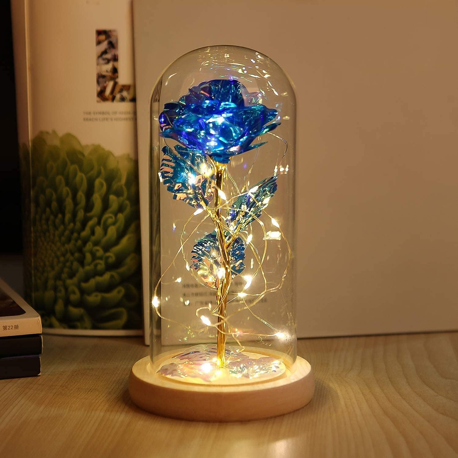 Beauty and The Beast Rose Enchanted Flower with LED Light in Glass Dome for Christmas Valentine's Day Mother's Day Birthday Best Gifts for Girlfriend Wife Women Her - Colorful