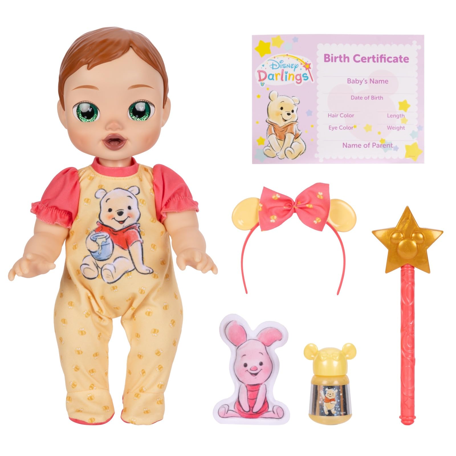 Disney Darlings Winnie the Pooh Deluxe Feature Doll 13" / 33cm, Officially Licensed by Jakks Pacific, Interactive Light Up & Sounds, Includes Fun Accessories, Perfect First Birthday Gift for Girls 3+