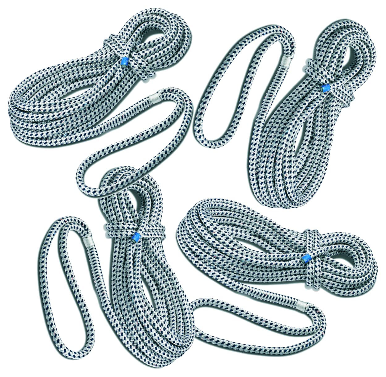 Seilflechter – Set Cime d’Ormeggio Ø 12 mm, 2×6 m e 2×10 m, con Asola Impiombata da 40 cm, Cime Taifun per Barca, Colore Bianco/Nero, Resistenza 2500 daN