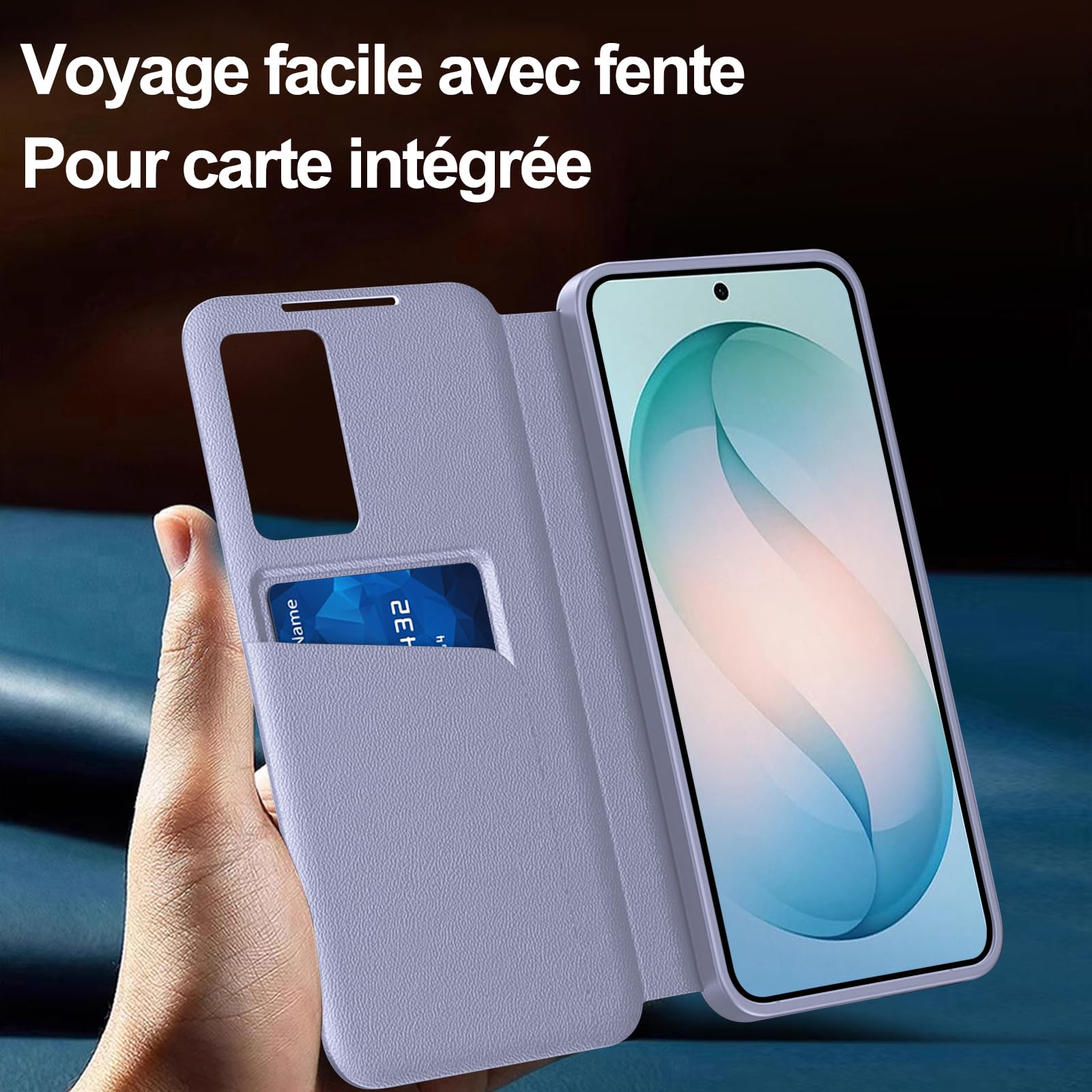Cover per Samsung Galaxy S25 Plus Smart View con finestra intelligente, a portafoglio effetto pelle con porta carte, supporto pieghevole e protezione antiurto integrale, viola