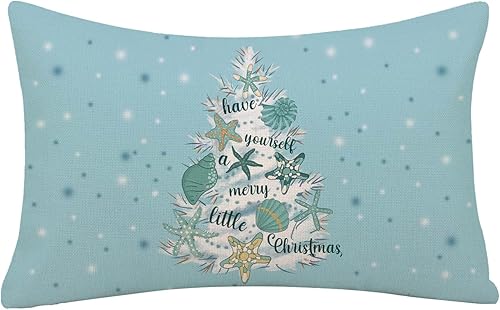 GAGEC Fundas de almohada navideñas de 12 x 20 pulgadas, diseño de estrella de mar, color azul, para decoración del hogar, sala de estar, sofá, casa