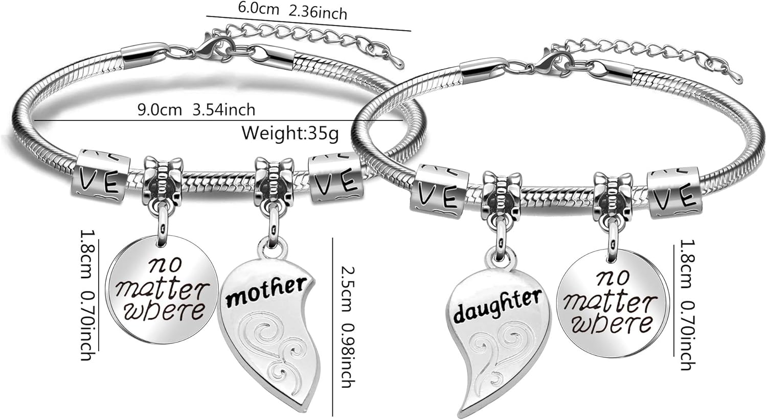 lauhonmin Mother Daughter Bracelets Mothers Day Mother Daughter Jewelry Set Gift for Mom Daughter 2pcs Matching Heart Bangle Silver - Image 2