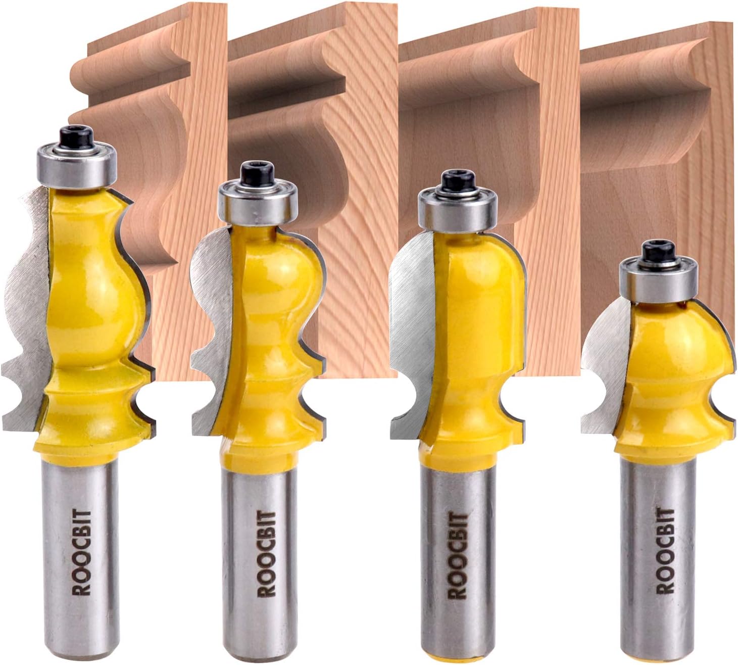 1/2-Inch Shank Architectural Molding Router Bit Set Carbide Sculpture Edge line Styling Cutter Woodworking Shape Cutter Tool 4PCS