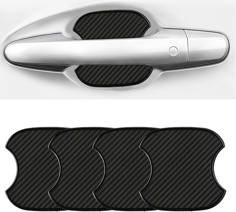 Protetor de Soleira de Maçaneta para Carro em TPU com Textura de Fibra de Carbono, Filme Adesivo para Tigela da Maçaneta, Preto, Grande, Kit com 4 peças