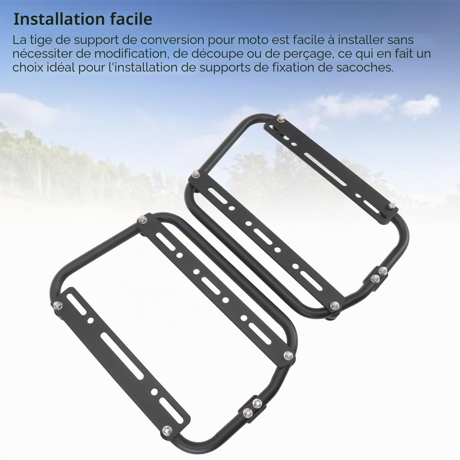 Support de Barre de Support de Sacoche de Selle Latérale, Supports de Support Latéraux de Moto, Alliage D'aluminium, Revêtement en Poudre Noire, Résistant à l'usure, Robuste,