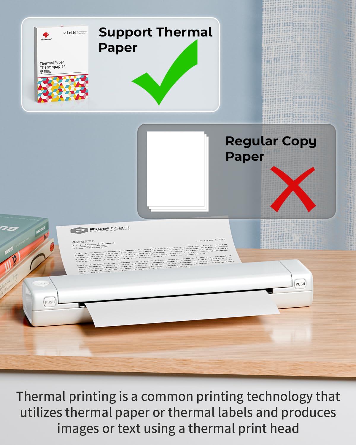 Phomemo M08F A4 Weiß Tragbarer Drucker mit 100 Blatt A4 Thermopapier, Kabelloser Bluetooth Mobildrucker für Reisen, Auto, Büro & Zuhause