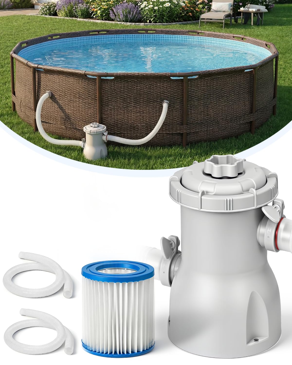 Evoio Pool Filter Pump Above Ground, 530 Gallons Swimming Pool Filters Cartridge Pump, Electric Pool Water Pump for Pools Sand Cleaning Tool Set — view 10