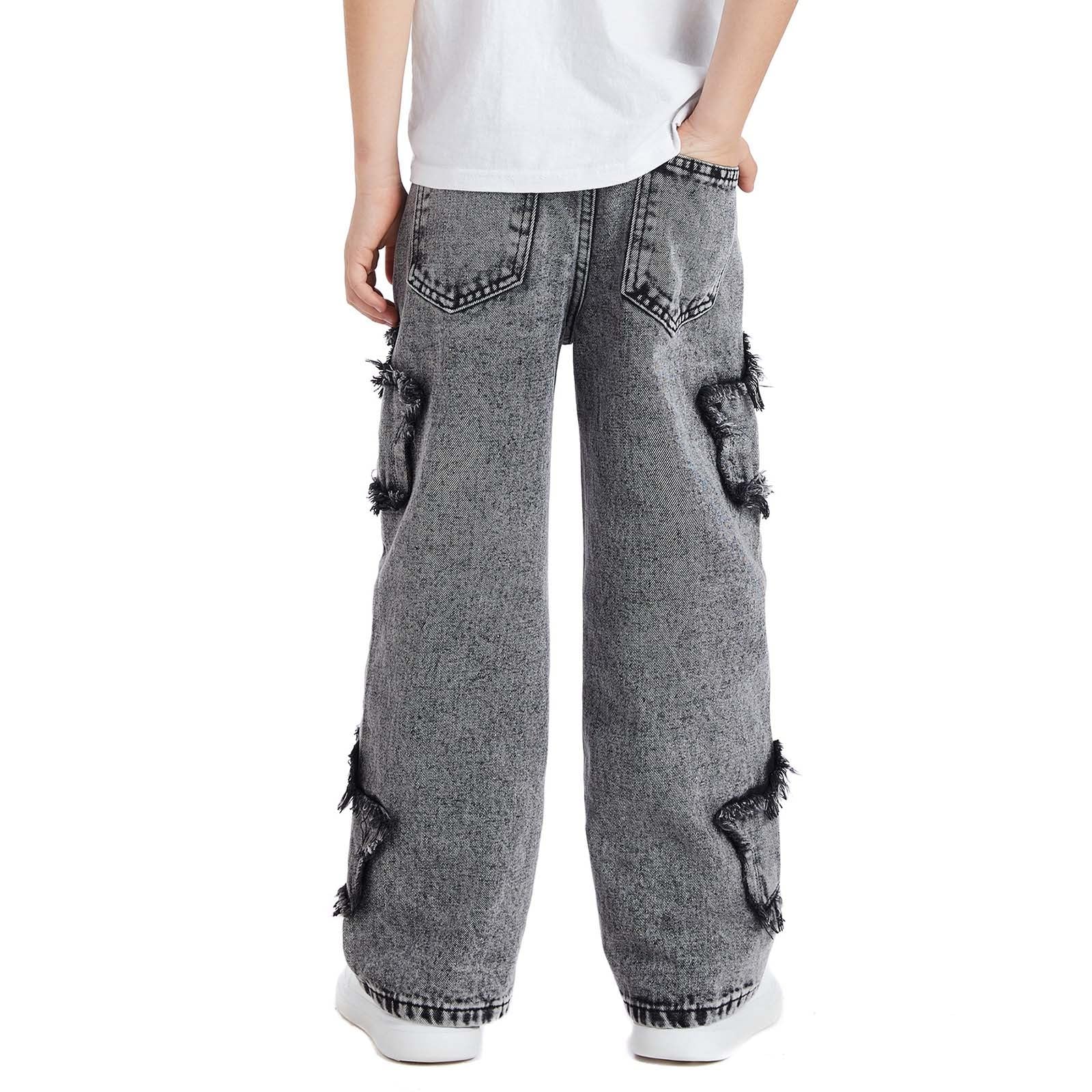 Genérico Pantalon Vaquero Niño - Pantalones Vaqueros con Parches De Estrellas para Adolescentes Niños Y Niñas Holgados De Pierna Ancha Ropa De Calle Informal