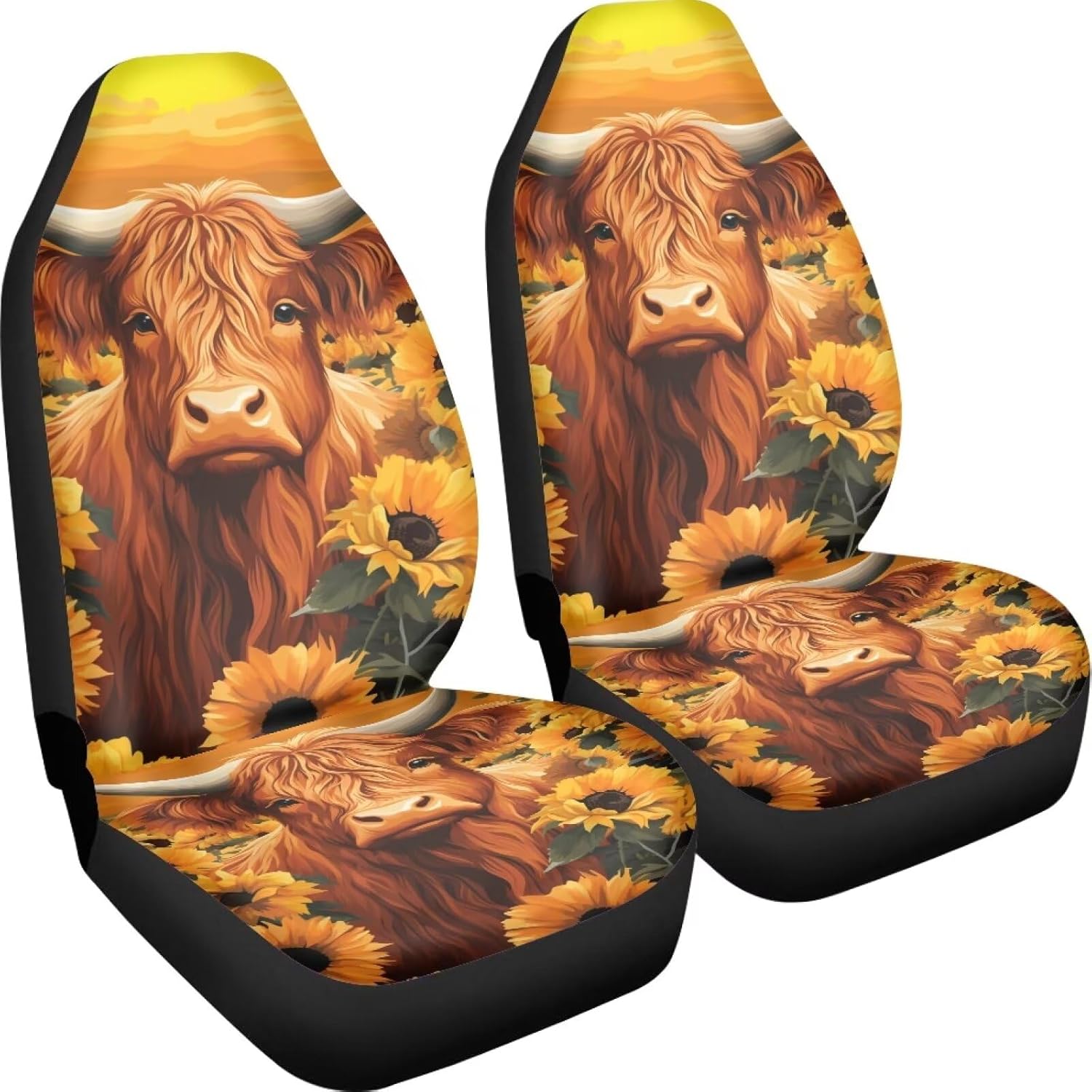 DISNIMO 2 Piece Car Front Seat Cover for Women Men Sunflower Washable Soft Thin Driver Seat Protector Cow Vehicle Seat Protector Car Covers for Auto Sedan SUV Truck Auto Accessories Set