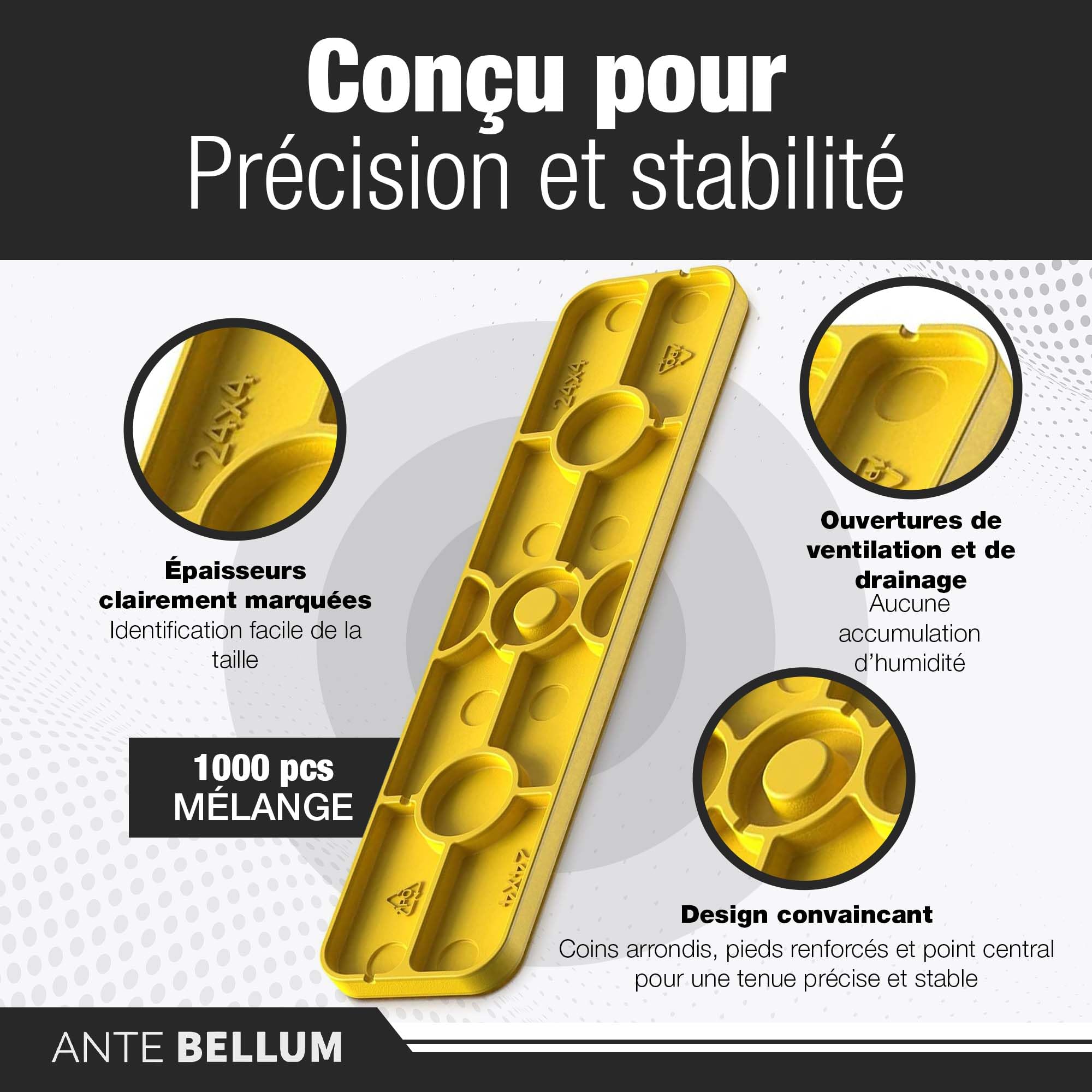Entretoise plastique MIX 1–6 mm 1000 pièces cales pour fenêtre terrasse bois parquet menuiserie vitrage Jeu d’épaisseur
