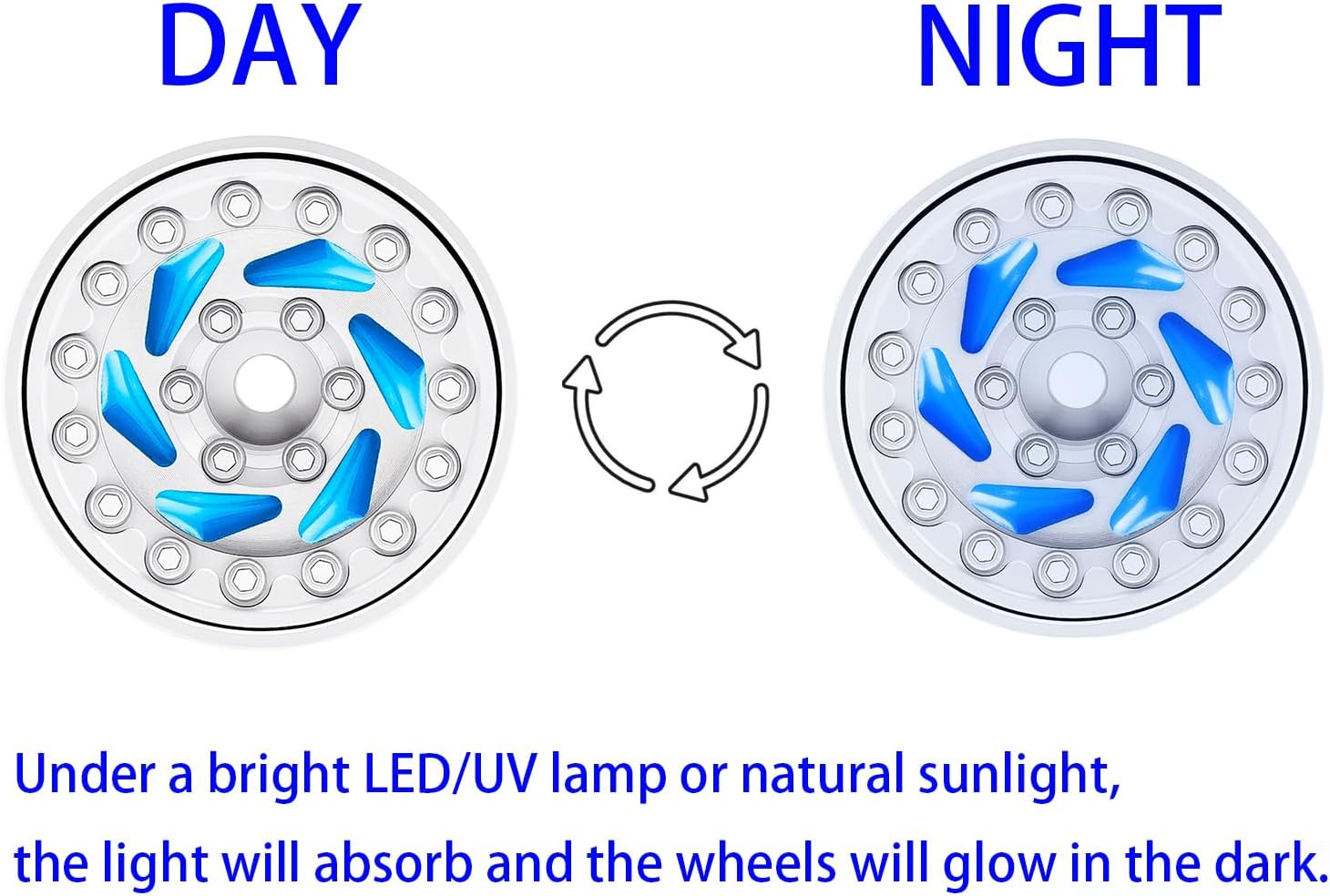 4PCS Night Glow Color Fluorescent Blue Aluminum 1.0 Inch Beadlock Wheels Hubs for Axial SCX24 AX24 FCX24 TRAXXAS TRX4M Redcat Ascent-18 Ascent-32 HPI Venture18 RC Crawler Car Upgrades