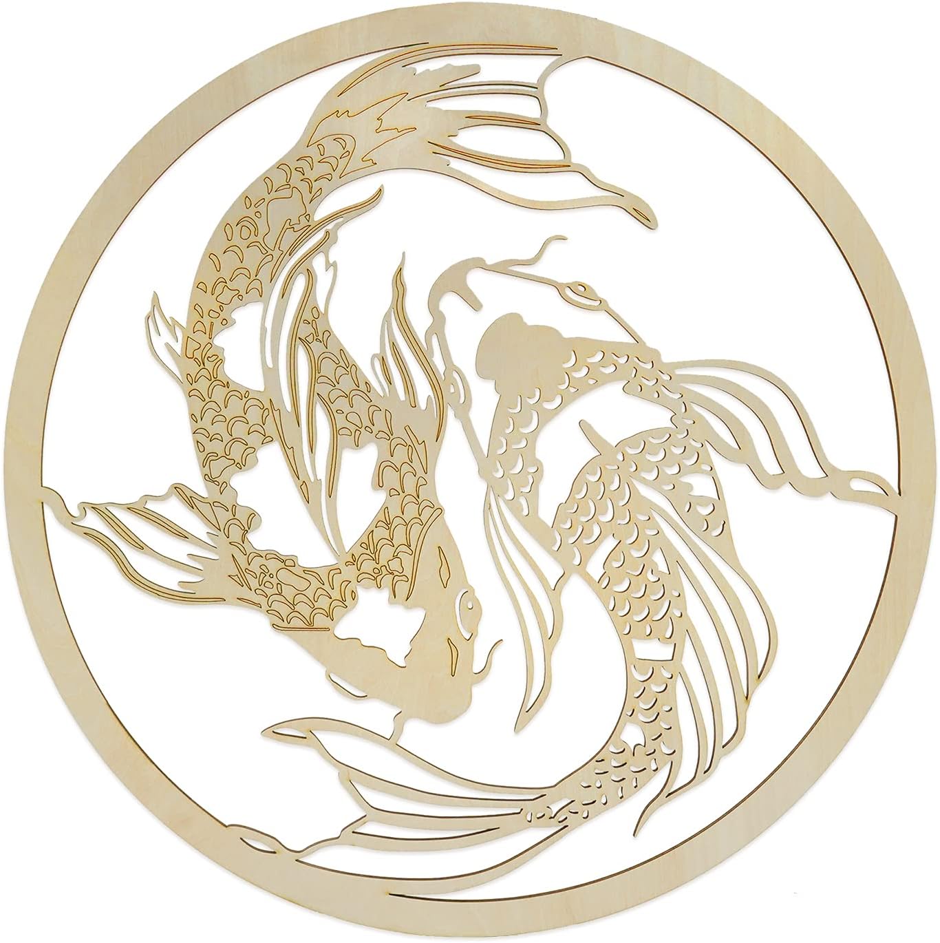 Fourth Level Manufacturing 12" Yin Yang Koi Fish, Asian Wood Wall Art, Spiritual Home Decor, For Yoga/Meditation Room, Altar