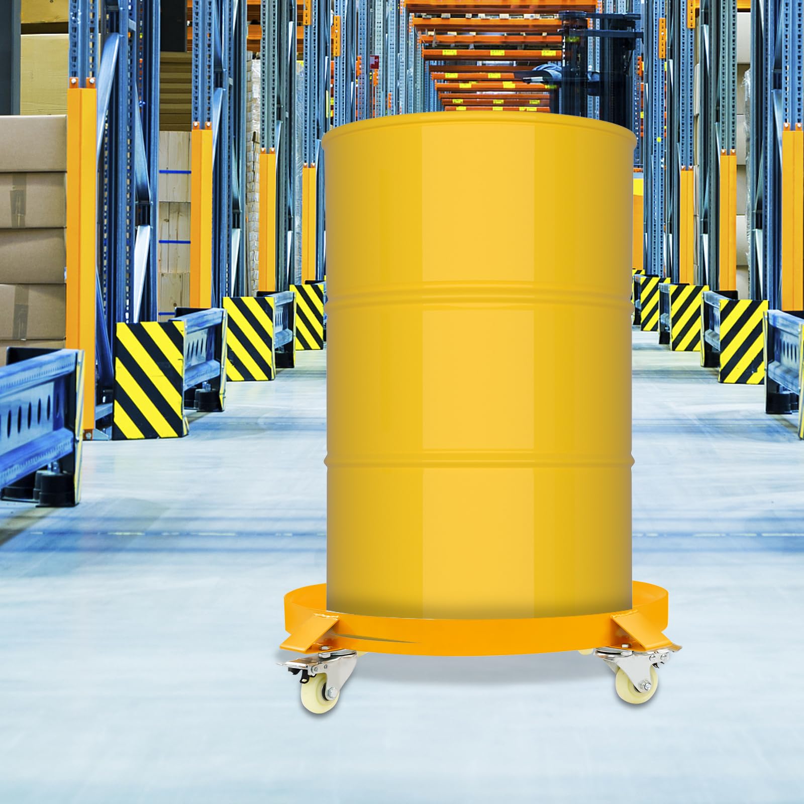 Rodillo de barril para barriles de aceite de 208 L, ruedas de transporte de hasta 544 kg con 4 ruedas giratorias de poliuretano (2 con frenos), rodillo para plantas de acero Q235, tabla de ruedas
