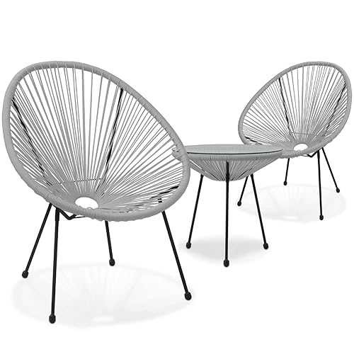Magshion Outdoor Acapulco Chair Set 3-Piece with Glass Top Table,