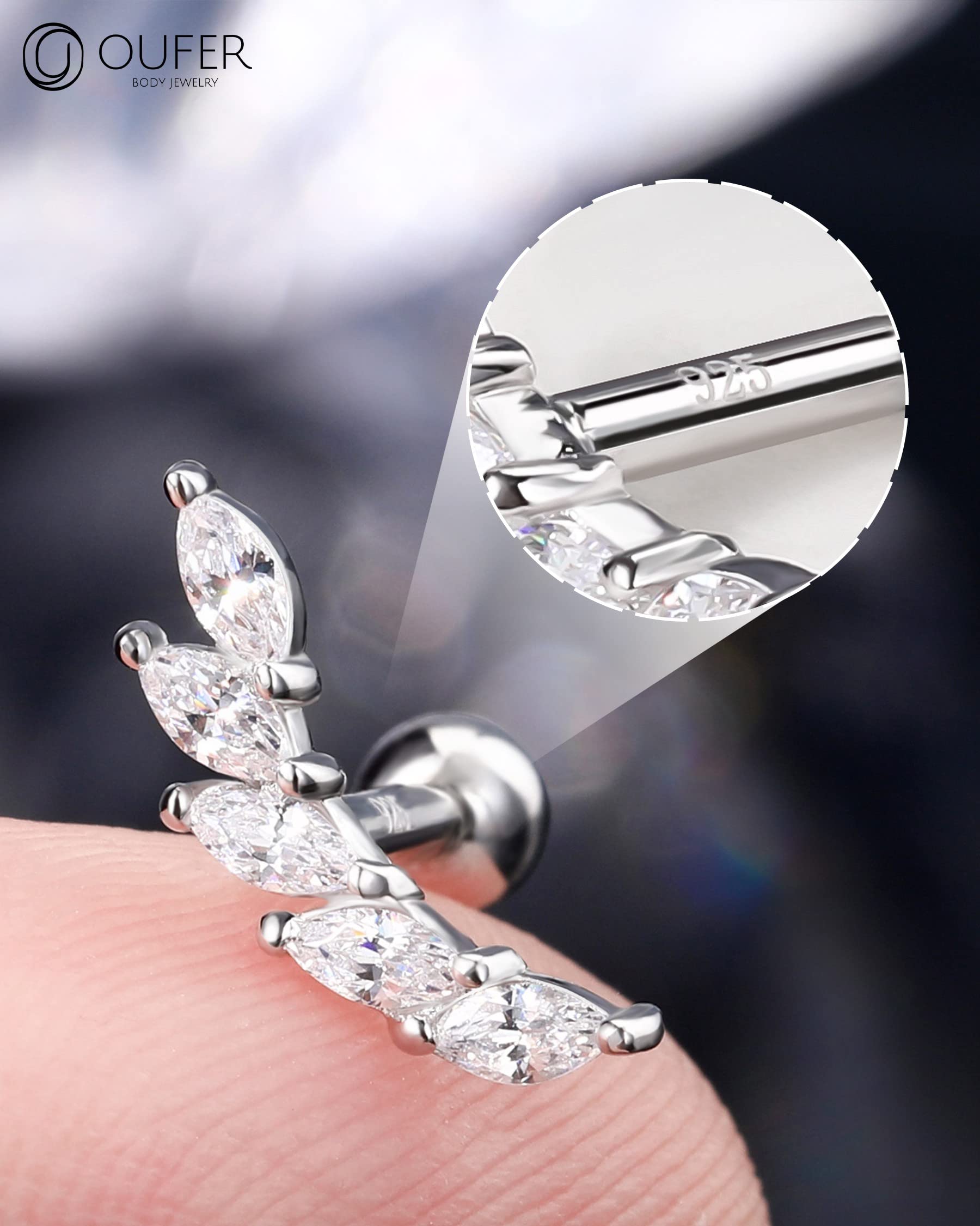 OUFER Helix Piercings Jewellery - Piercing a forma di conchiglia, in argento Sterling 925, per cartilagine e cartilagine, 16 G, AAA+, con zirconia cubica, regalo per donne e ragazze