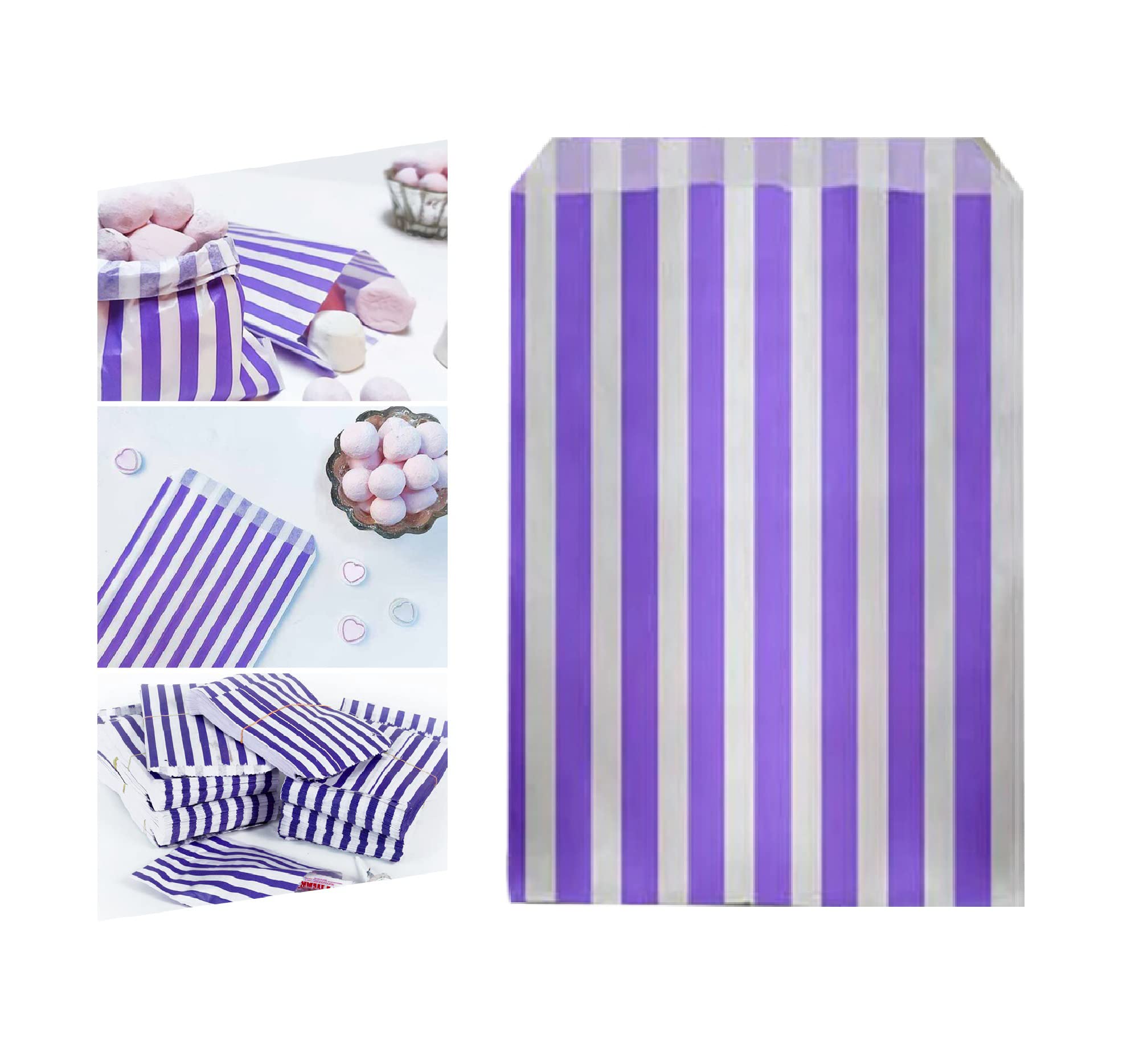 Candy Paper Bags 7" x 9" 1000Pcs Purple Striped Sweet Favour Bags for Christmas Party Chocolates Desserts By Tezraftaar®