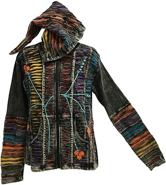 Yoga Trendz Womens Ethnic Embroidered Stonewashed Cotton Designer Jacket Hoodie Outerwear