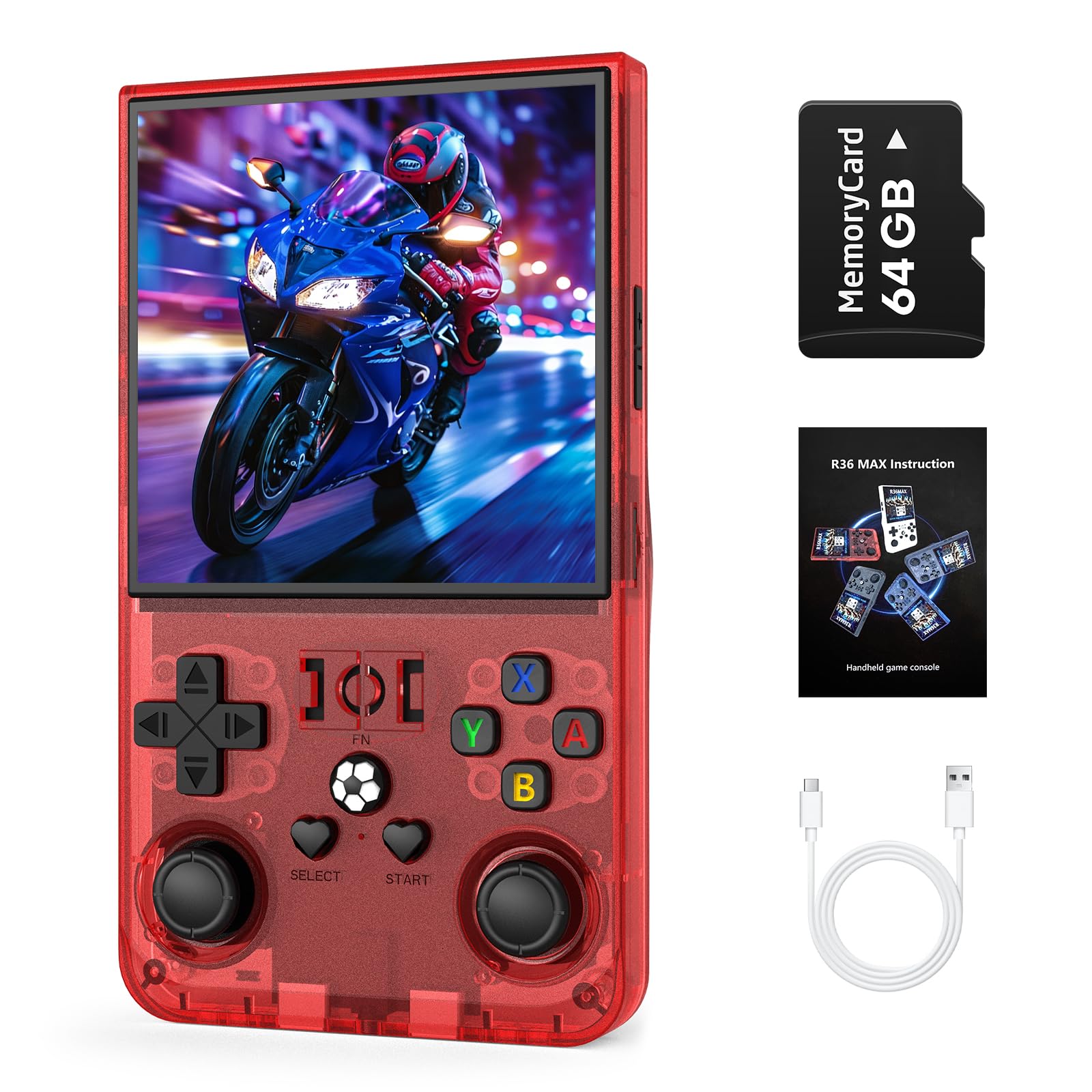 R36MAX Retro Handheld Game Console, 4.0 inch Retro Gaming Console with 64GB Memory, Portable Retro Video Games Console, 4000mAh Battery, Support 30+