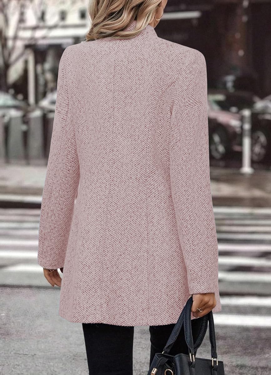 chouyatou Women’s Business Casual Herringbone Wool Coat Button Up Notch Collar Dressy Blazer Jacket