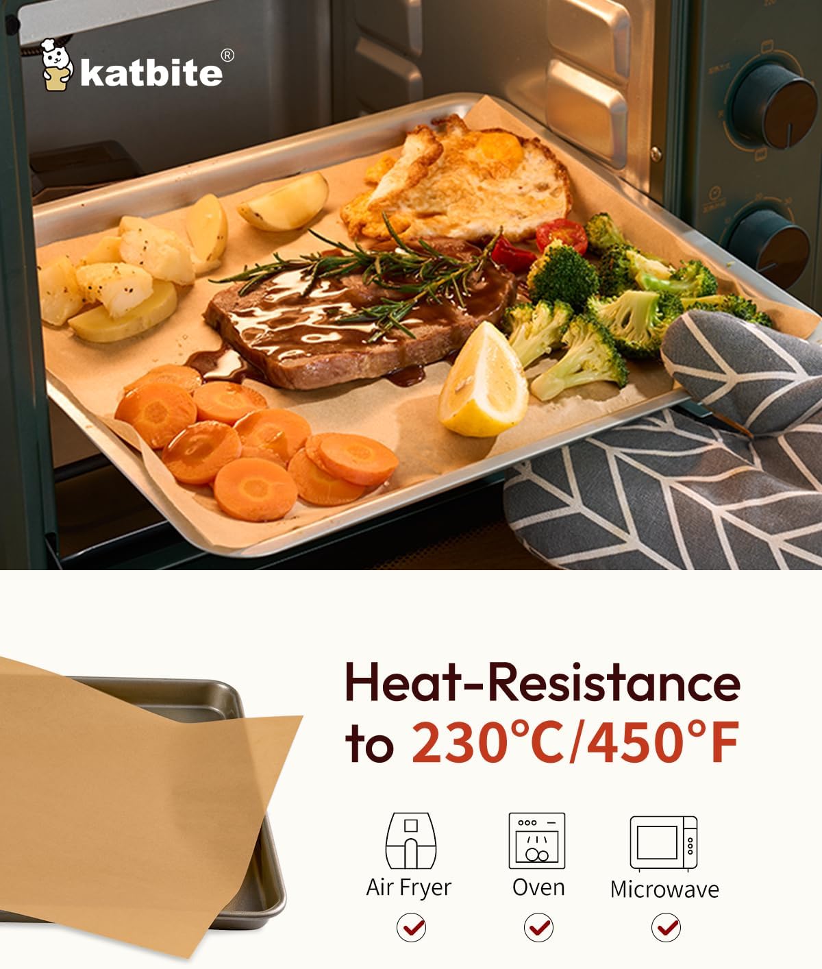 Katbite 400PCS Unbleached Parchment Paper Sheets, 12 x 16 IN Pre-Cut Baking Parchment, Heavy Duty Non-Stick Baking Paper for Half Sheet Cookie Bread Cake Pans, Grilling Meat Pizza,Oven,Air Fryer